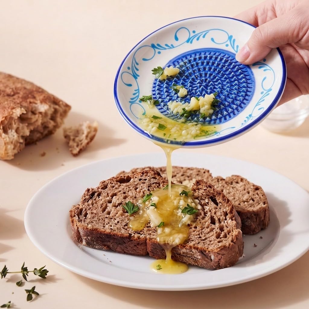 Handcrafted Ceramic Garlic Grater Plate, Ocean Blue