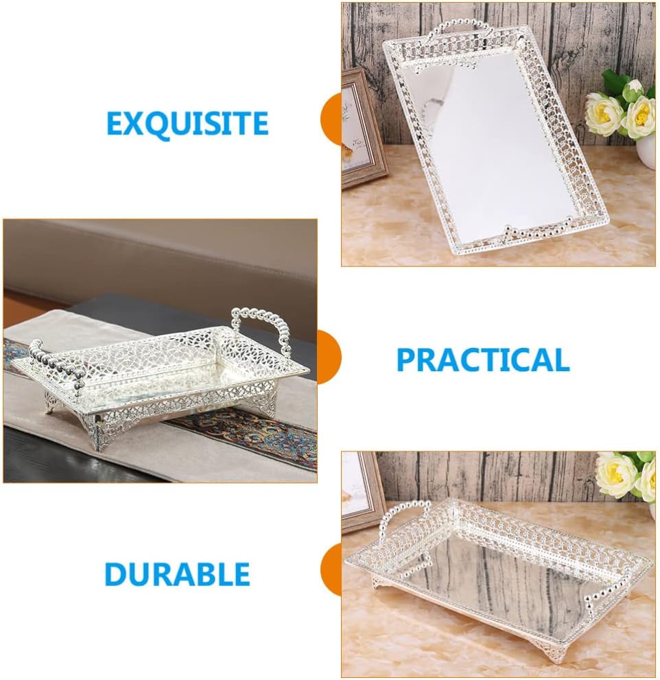 LIFKOME Cake Display Plate Silver Footed Fruit Basket Tray Metal Dessert Display Platter Decorative Snacks Plate Cake Serving Dish Appetizers Platter Tray for Home Party Kitchen