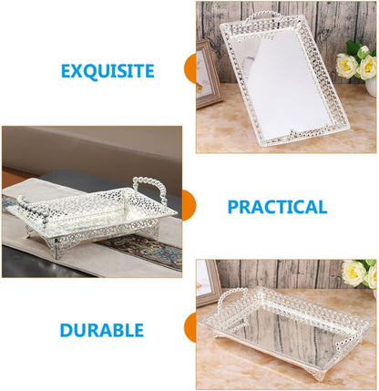 LIFKOME Cake Display Plate Silver Footed Fruit Basket Tray Metal Dessert Display Platter Decorative Snacks Plate Cake Serving Dish Appetizers Platter Tray for Home Party Kitchen