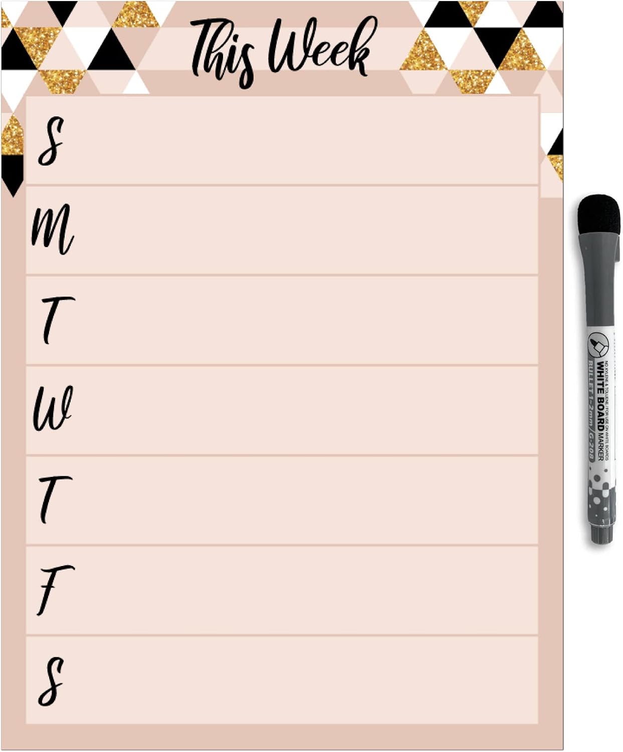 Dry Erase Weekly Calendar Planner Sticker Decal | Removable & Reusable | Magnetic Fine-Tip Marker Included (6 x 9 inches, White)