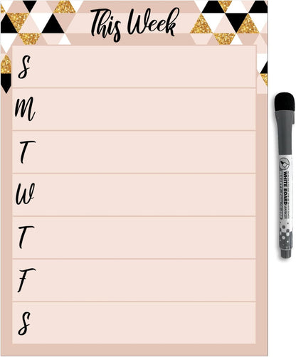 Dry Erase Weekly Calendar Planner Sticker Decal | Removable & Reusable | Magnetic Fine-Tip Marker Included (6 x 9 inches, White)