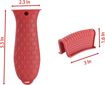 Heat Resistant Pot Handle Cover, 3 Sets Silicone Red Thick Non-Slip Pot Holder Sleeve for Kitchen (red)