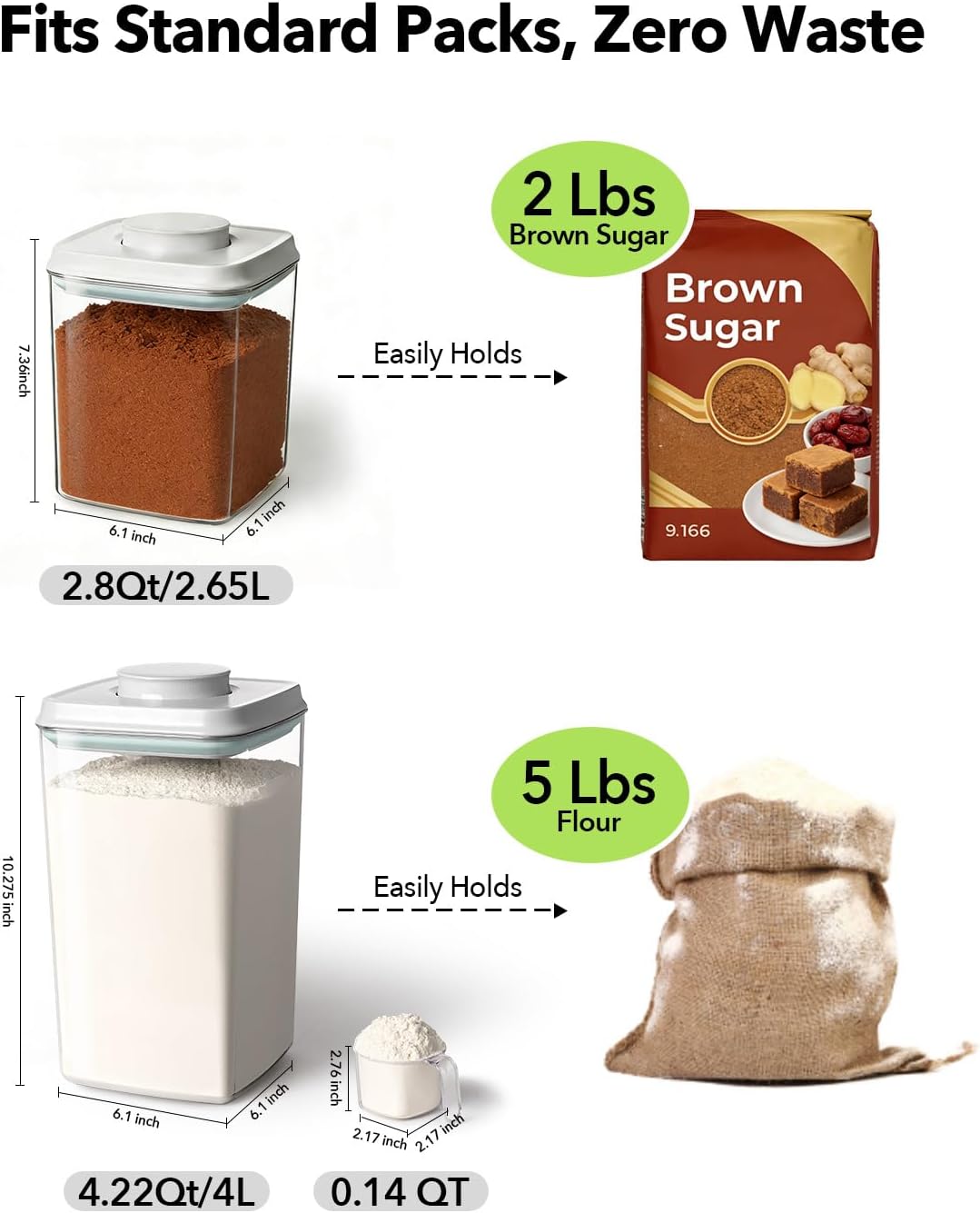 Food Storage Containers with Lids,2.9Qt 2Pcs Airtight Pop Food Storage Containers, BPA-Free Stackable Kitchen Pantry Organizers and Storage, One Button Opening Flour and Sugar Container Sets