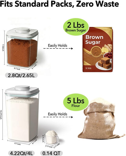 Food Storage Containers with Lids,2.9Qt 2Pcs Airtight Pop Food Storage Containers, BPA-Free Stackable Kitchen Pantry Organizers and Storage, One Button Opening Flour and Sugar Container Sets