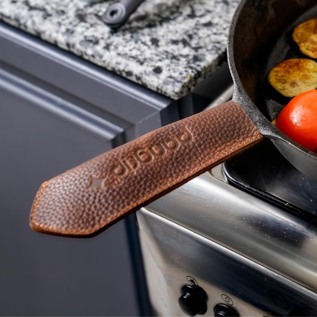 Cast Iron Handle Cover, Set of 2 - Extra Thick Leather Heat Resistant Handle Cover for Cast Iron Skillets, Hot Pan Handle Cover, Cast Iron Handle Sleeve