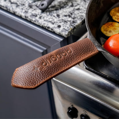 Cast Iron Handle Cover, Set of 2 - Extra Thick Leather Heat Resistant Handle Cover for Cast Iron Skillets, Hot Pan Handle Cover, Cast Iron Handle Sleeve