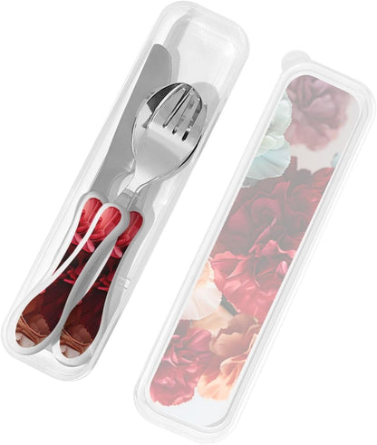 3-Piece Kids Silverware Set With Storage Case, Stainless Steel Reusable Children Safe Knife Spoon Fork Set Classy Flowers Children Flatware Set For Kids Lunch Box