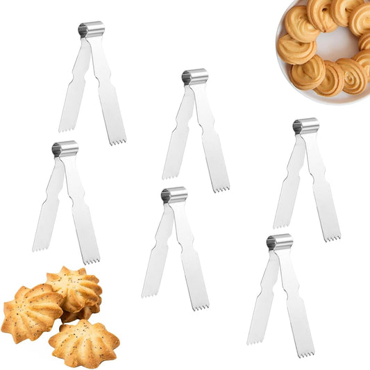 6 PCS Cooking Tweezers Premium Maamoul Tweezers Tongs Stainless Steel Baking Crimper Tool for Decorating and Sealing Cookies, Pie Crusts