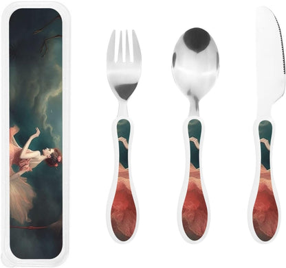3-Piece Kids Silverware Set With Storage Case, Stainless Steel Reusable Children Safe Knife Spoon Fork Set Yellow Sunflowers Children Flatware Set For Kids Lunch Box