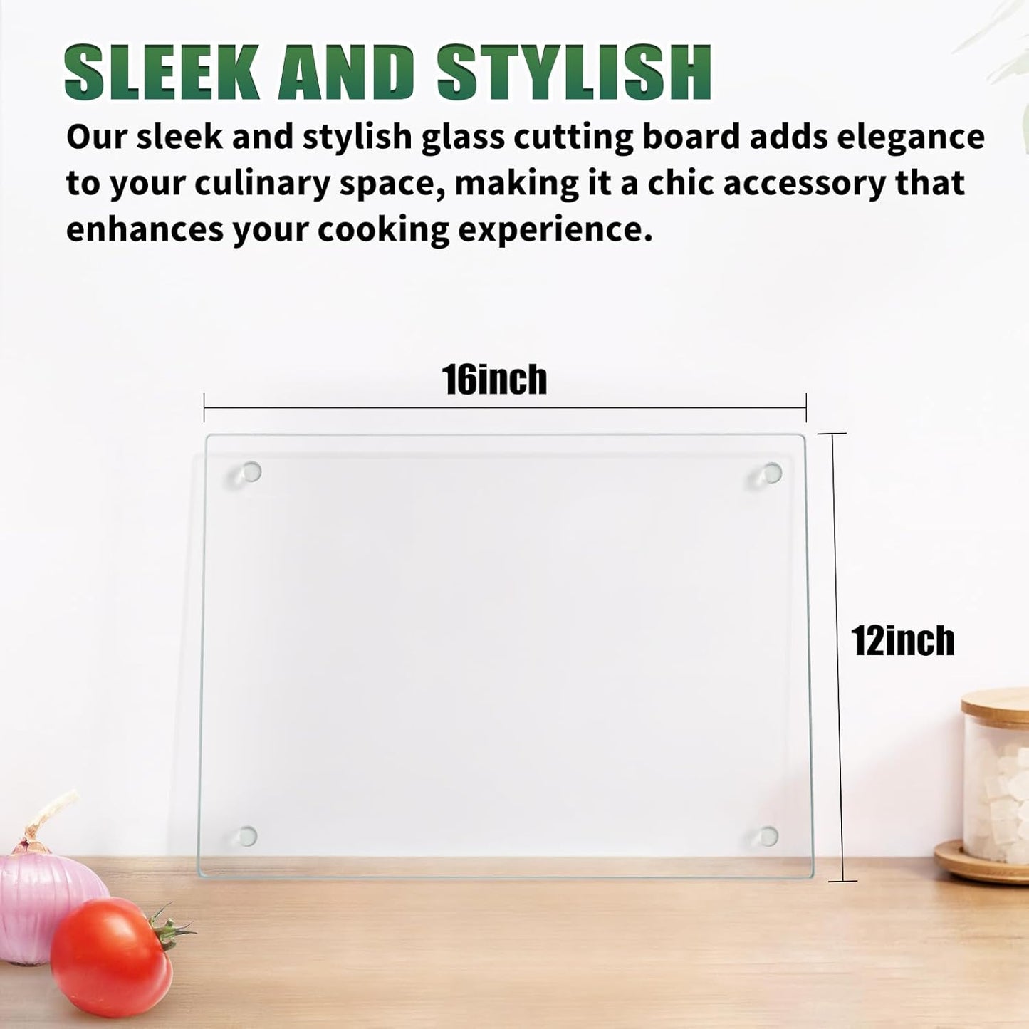 Seelenruhe Tempered Glass Cutting Boards for Kitchen Counter, Clear Cutting Boards for Countertop, Non-Slip, Heat-Resistant, Easy to Clean, Kitchen Decoration, 16x12 & 12x8 2PCS