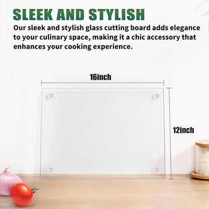 Seelenruhe Tempered Glass Cutting Boards for Kitchen Counter, Clear Cutting Boards for Countertop, Non-Slip, Heat-Resistant, Easy to Clean, Kitchen Decoration, 16x12 & 12x8 2PCS