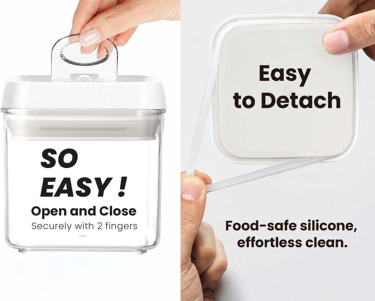 Felli Flip Tite Acrylic Food Storage Container with Lid 6” XL Air Tight Ring Seal Flip Top, Plastic Kitchen Baking Canister for 5 lb Flour Sugar Rice Protein Powder Pantry Organizer (Nest-M, White)