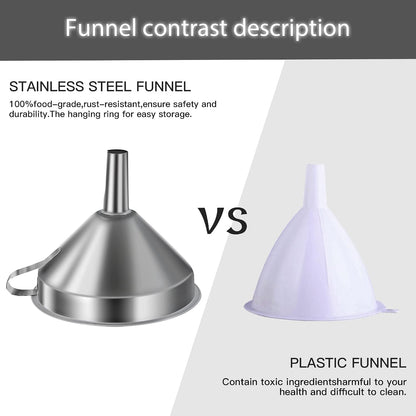 Canning Funnel for Wide and Regular Jars, Wide Mouth Funnel Stainless Steel Funnels for Kitchen Use, Metal Funnels Set for Transferring Liquid Power Jam Grains Dry and Wet Ingredients