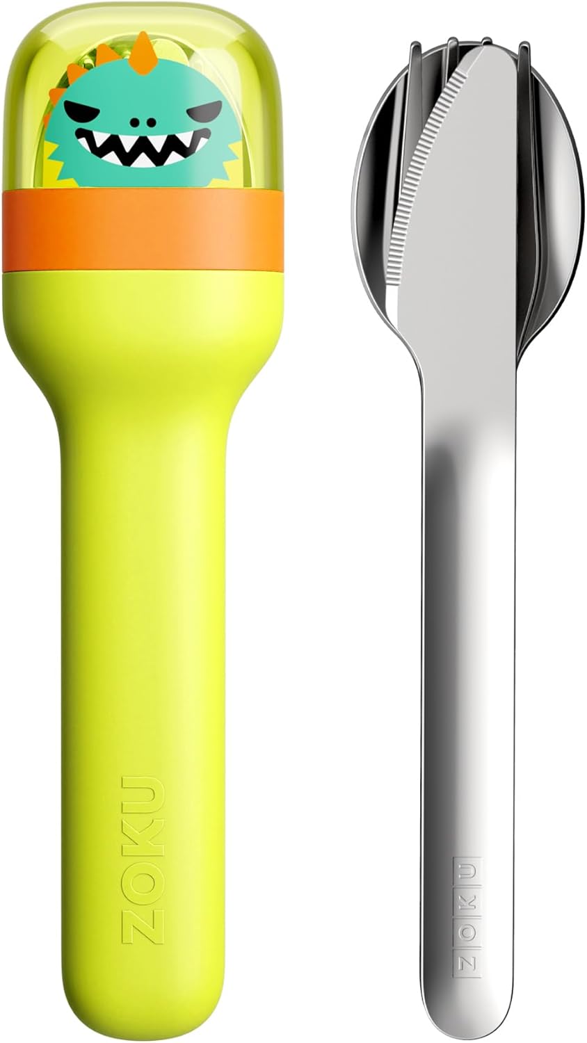 ZOKU Kids Pocket Utensil Set, Kitty - Stainless Steel Fork, Knife, and Spoon in Case - Portable Design for Travel, School, Picnics, Camping and Outdoor Home Use