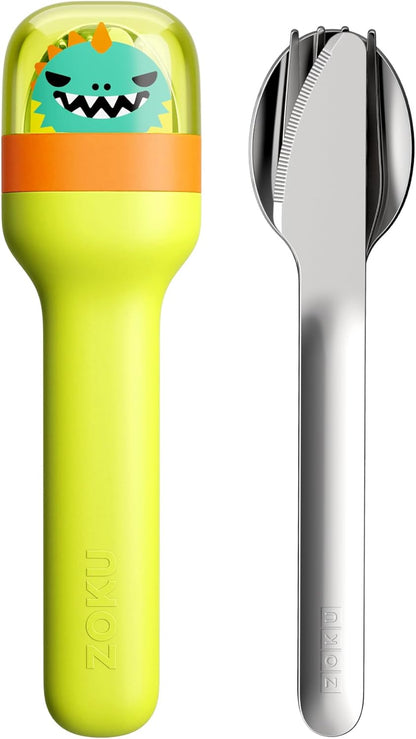 ZOKU Kids Pocket Utensil Set, Kitty - Stainless Steel Fork, Knife, and Spoon in Case - Portable Design for Travel, School, Picnics, Camping and Outdoor Home Use