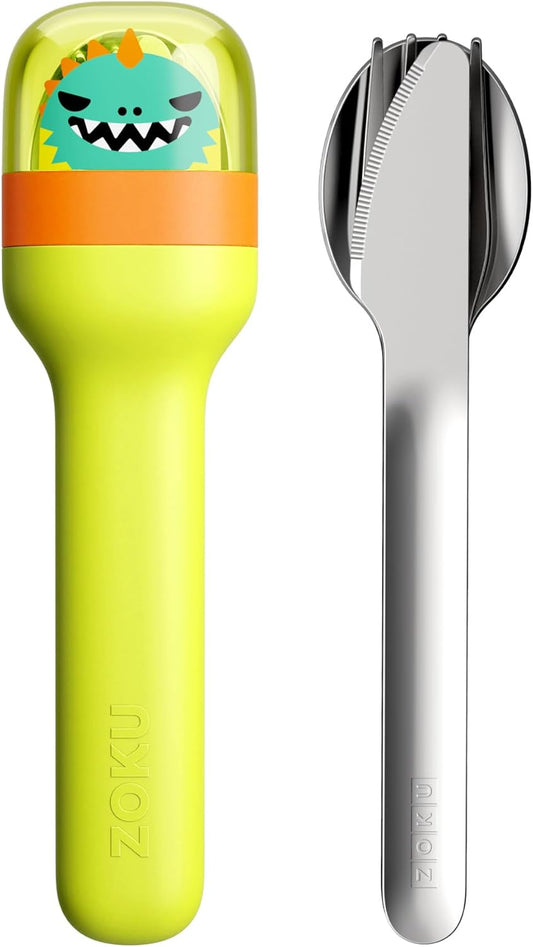 ZOKU Kids Pocket Utensil Set, Kitty - Stainless Steel Fork, Knife, and Spoon in Case - Portable Design for Travel, School, Picnics, Camping and Outdoor Home Use