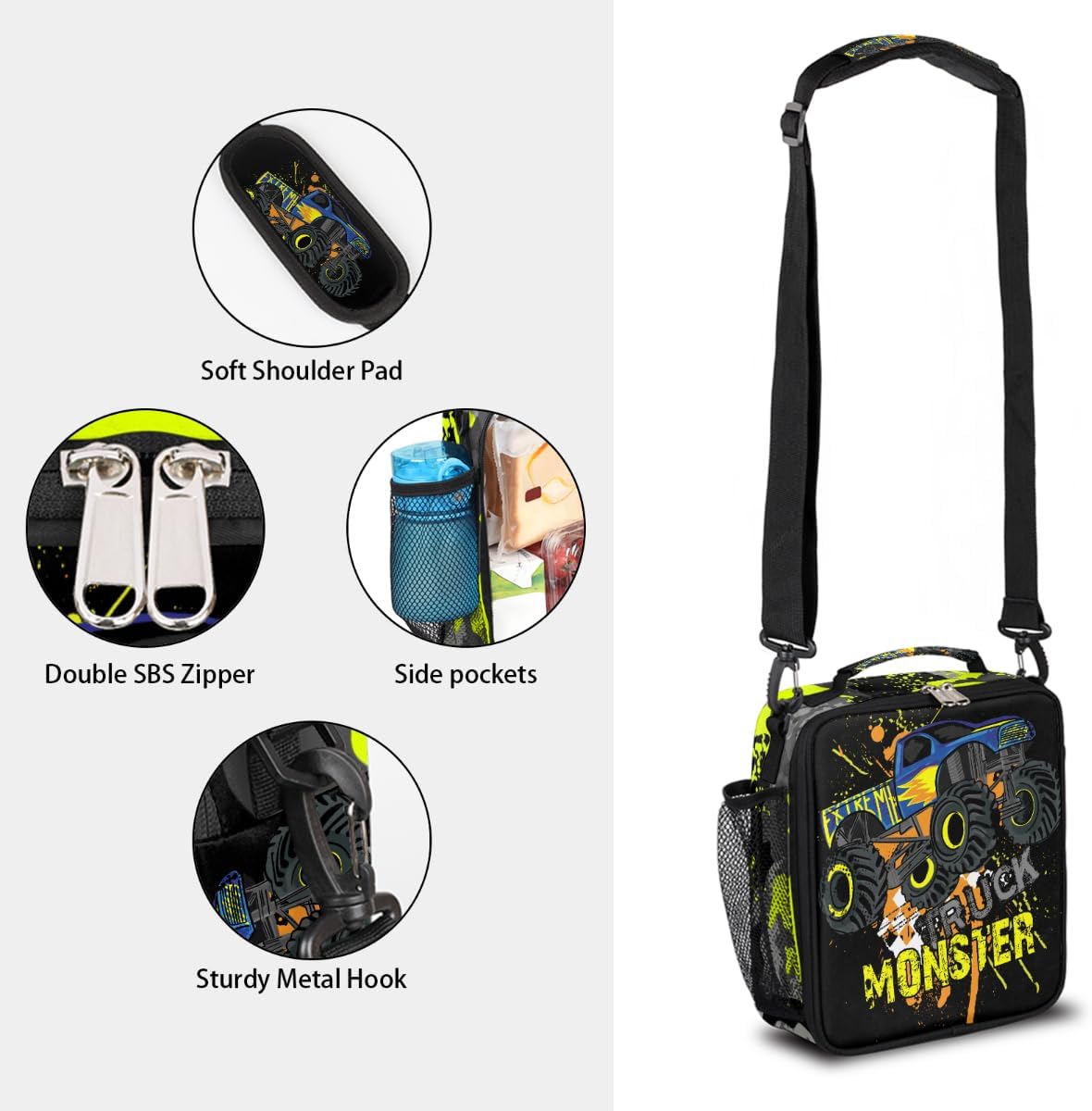cfpolar Skull Skateboard Lunch Box for Boys Girls, Insulated Lunch Bags for Kids Reusable Mini Cooler Lunch Tote Lunchbox Thermal Meal Tote Kit with Shoulder Strap for Work School Picnic