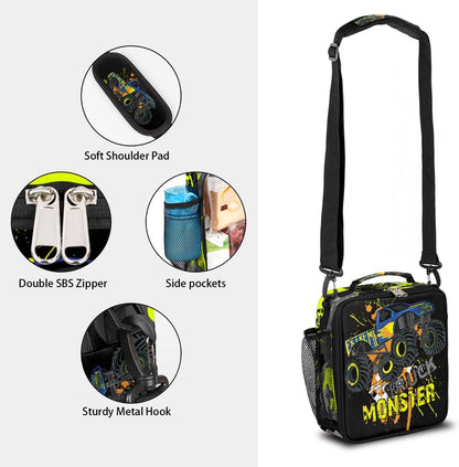 cfpolar Skull Skateboard Lunch Box for Boys Girls, Insulated Lunch Bags for Kids Reusable Mini Cooler Lunch Tote Lunchbox Thermal Meal Tote Kit with Shoulder Strap for Work School Picnic