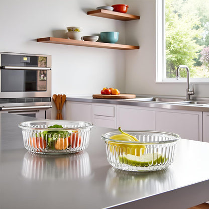 Small Round Glass Food Storage Containers with Lids, 1.5 Cup Round Food Containers set BPA-Free, 12oz Glass Lunch Bowls for Soup Leftover, Microwave, Dishwasher and Freezer Safe (4pack)