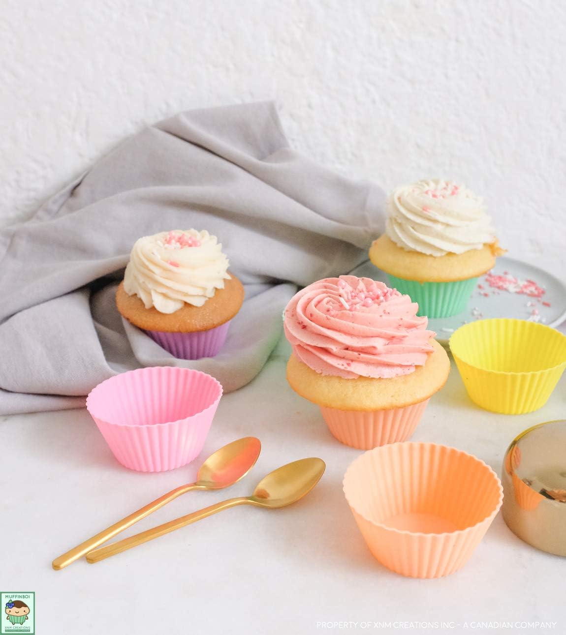 by XNM Creations, Premium Grade Silicone Cupcake and Muffin Liner Molds Baking Cups (Pastel), Pack of 24