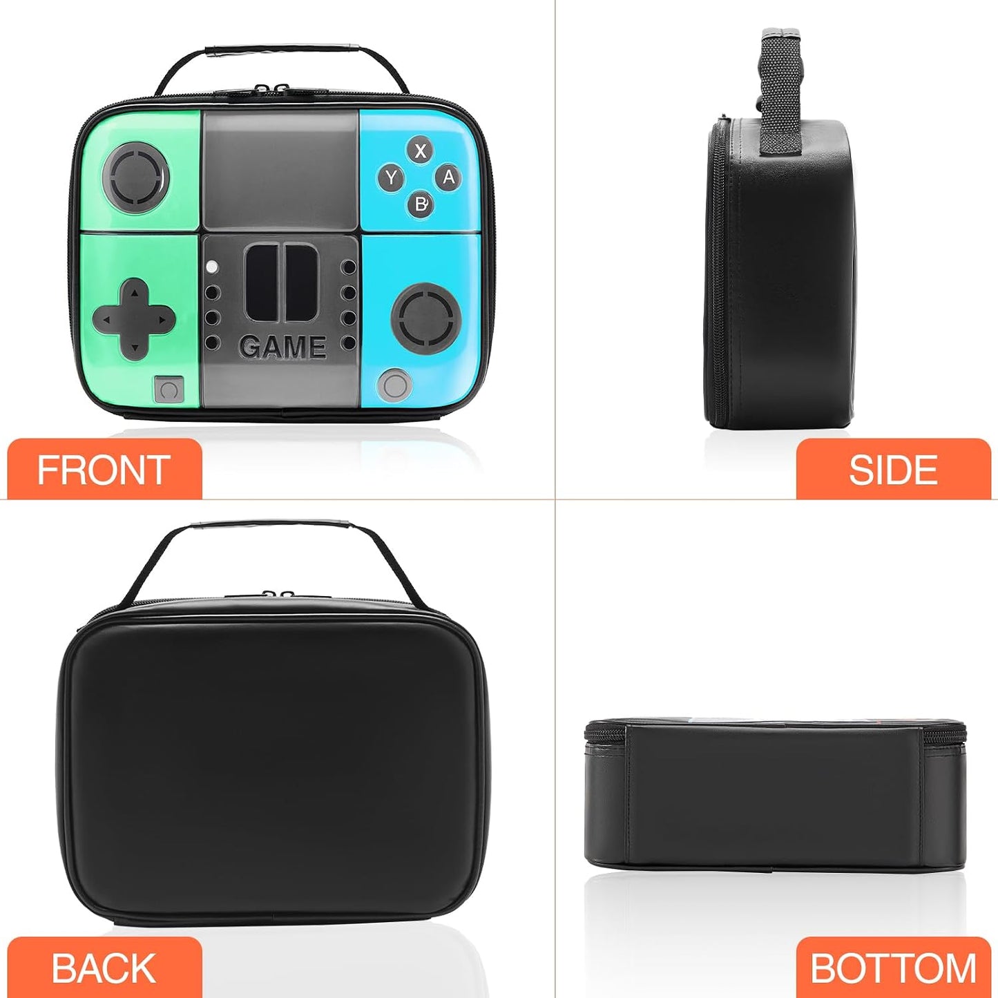 Kids Gamer Lunch Box for Boys, Game Console Insulated Lunch Bag, PU Leather Waterproof Lunchbox with Mesh Pocket, Durable Leakproof Lunch Tote Fits Bento Box for School