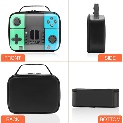 Kids Gamer Lunch Box for Boys, Game Console Insulated Lunch Bag, PU Leather Waterproof Lunchbox with Mesh Pocket, Durable Leakproof Lunch Tote Fits Bento Box for School