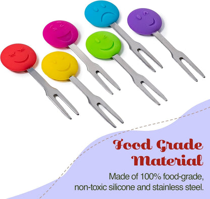 Cocktail Forks, 6-Piece Appetizer Forks, Cat Shapes, Stainless Steel and Silicone Small Forks for Fruits, Cheese, Appetizers