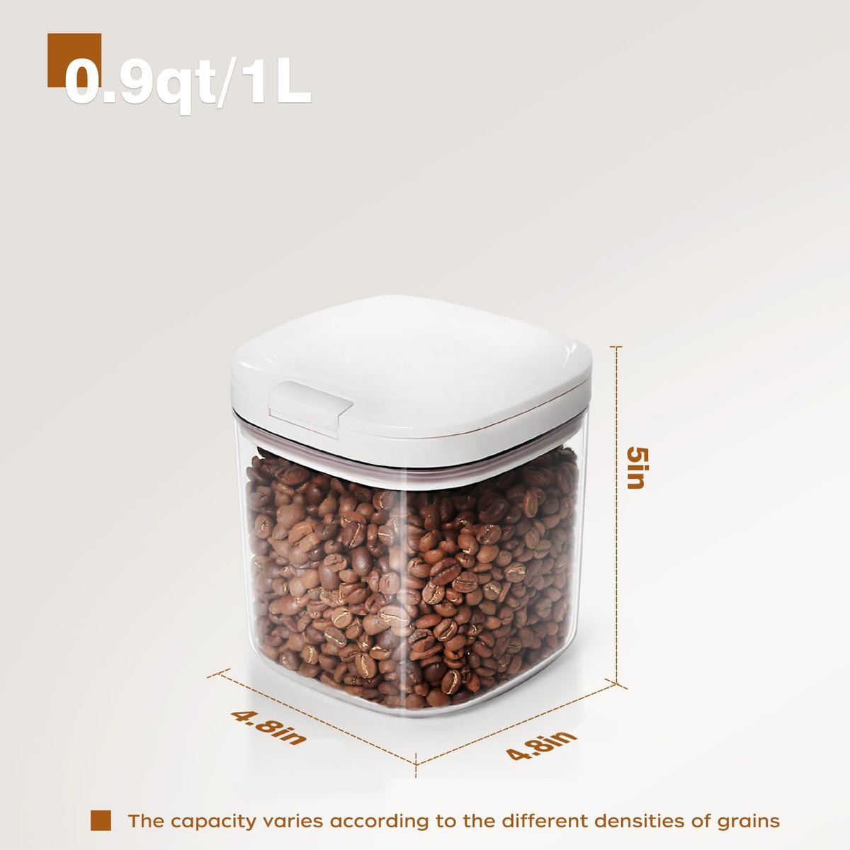 LivLab Mker Cereal Containers with Pop Lid - 1.0L/1.0 Qt Food Storage Dispenser Grain Bin for Candy, Grain, Rice and Snacks, Household for Kitchen Pantry Organization, White