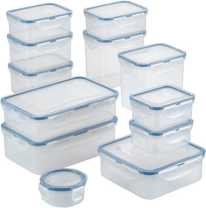 Lock & Lock HPL817S12 Easy Essentials Storage Set/Food Containers Airtight Bins/BPA-Free/Dishwasher Safe, 24 Piece - Clear