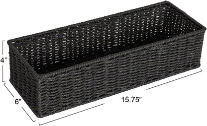 Household Essentials Water Hyacinth Rectangular Storage Basket with Handwoven Fibers and Iron Frame, Natural Finish