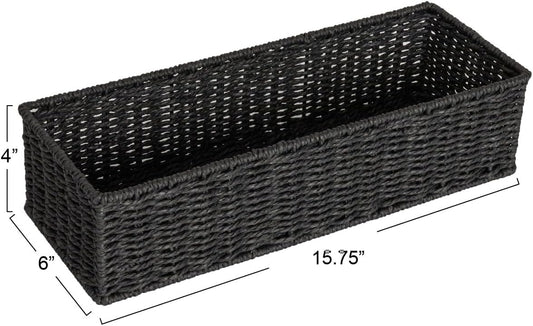 Household Essentials Water Hyacinth Rectangular Storage Basket with Handwoven Fibers and Iron Frame, Natural Finish