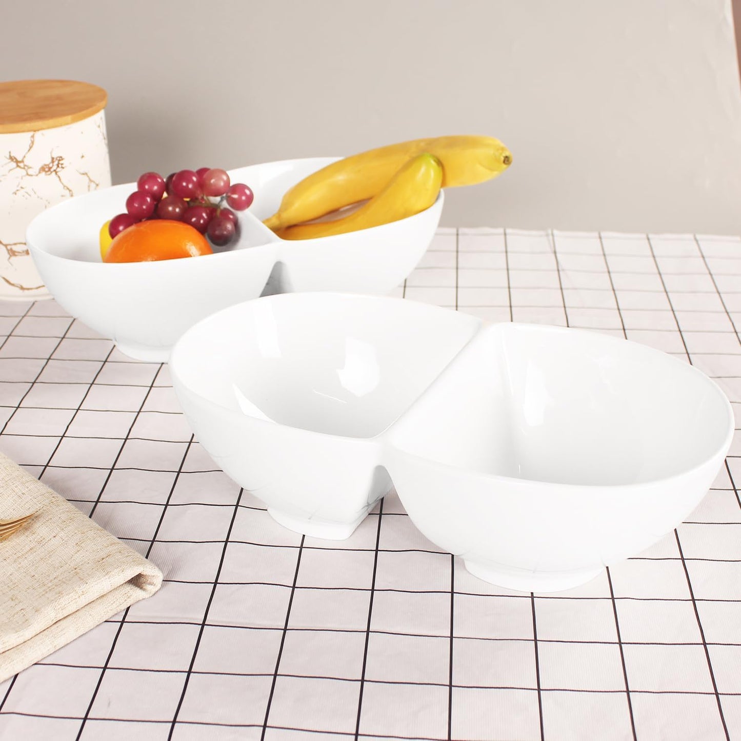 Chip and Dip Serving Set Porcelain Tray Deep Divided Bowl,Set of 2 Divided Platters/Divided Bowls,Lunch&buffet tableware,for Dishwashers,microwaves,ovens safety 13.9 Inch