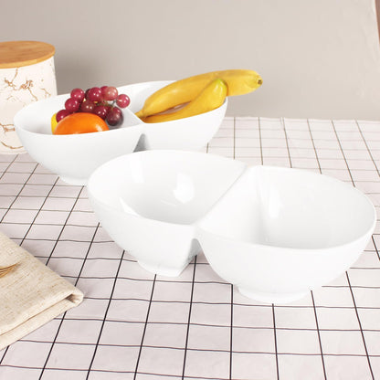 Chip and Dip Serving Set Porcelain Tray Deep Divided Bowl,Set of 2 Divided Platters/Divided Bowls,Lunch&buffet tableware,for Dishwashers,microwaves,ovens safety 13.9 Inch