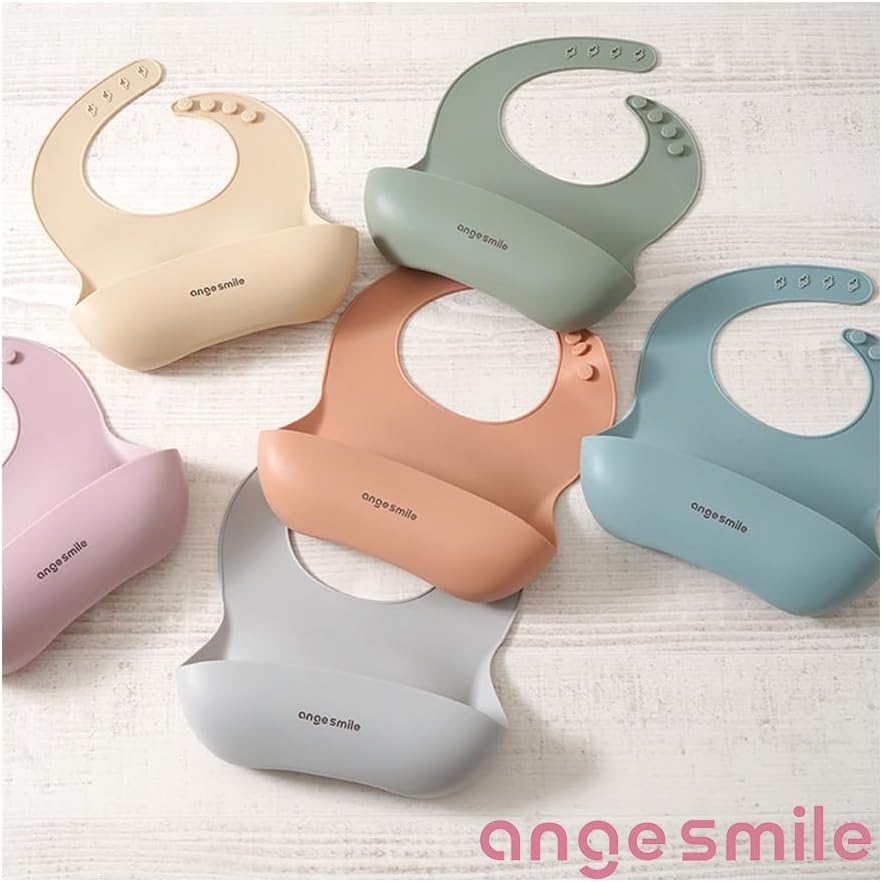 Baby Feeding Essentials Silicone Ange Smile 12 Set Bib, Baby Bowl, Suction Plate, Spoon, Fork Eating Utensils for 6+ Months Kids Toddler Kawaii (Pink)