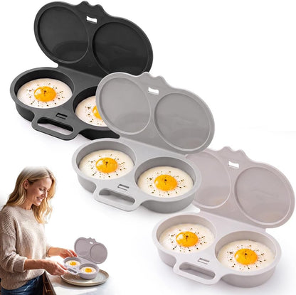 Dual Cavity Microwave Egg Poacher 2 Eggs, Quick Oil-Free Cooking，black