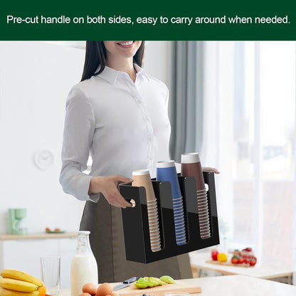Disposable Coffee Cup Dispenser with Handles, Countertop or Wall Mount Hot/Cold Drink Cup and Lid Holder - Bathroom/Kitchen/Office Acrylic Cup Lid Storage Organizer (1 Compartment, Clear)