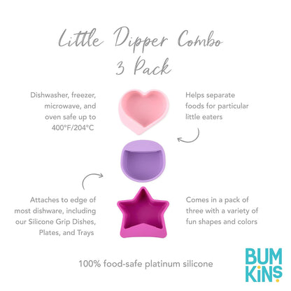 Bumkins Baby Silicone Little Dippers, Attaches to Bowls, Dishes and Plates, Sauce Cup, Holds Condiments, Dip, Puree, Toppings, Baby Led Weaning, Essential Feeding Supplies, Babies 6 Months Up, Pink
