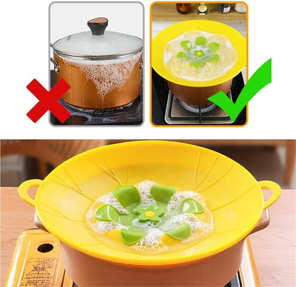 Silicone Boil Over Spill Safeguard - Food Grade Kitchen Stopper Lid For Pots And Pans - Eco-Friendly Silicone Cover In Grey And Yellow(Yellow,Small)