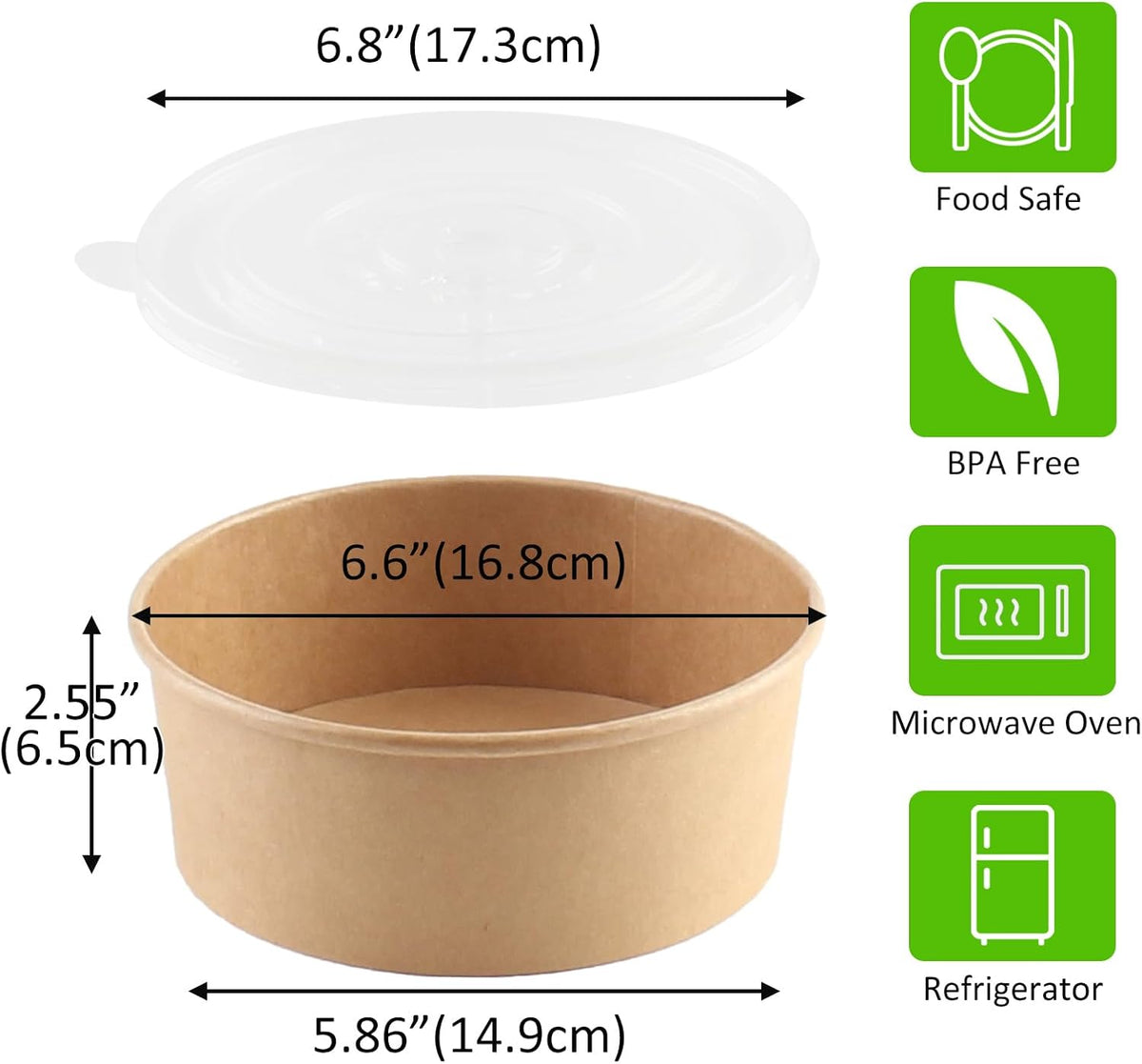 50 Sets 25oz Disposable Kraft Paper Bowls with Lids, Rectangle