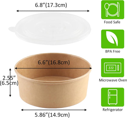 50 Sets 25oz Disposable Kraft Paper Bowls with Lids, Rectangle