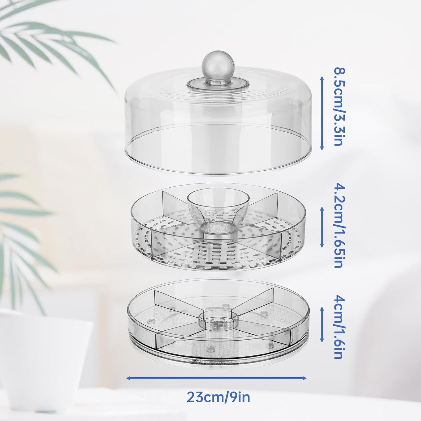 NiHome Rotating Serving Tray with Lid and Compartments, Portable BPA-Free Plastic Serving Tray for Nuts, Fruits, Candy & Crackers, Snack Organizer for 2–4 People, Parties, Travel & Home Entertaining