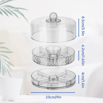 NiHome Rotating Serving Tray with Lid and Compartments, Portable BPA-Free Plastic Serving Tray for Nuts, Fruits, Candy & Crackers, Snack Organizer for 2–4 People, Parties, Travel & Home Entertaining
