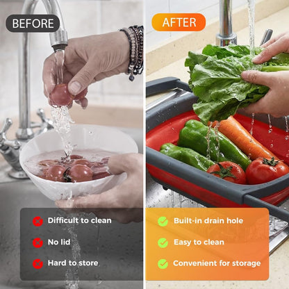 6 Quart Collapsible Colander Strainer, XL Large Over The Sink Vegetable Pasta Strainer, Collapsible Colander Strainer for Fruit Berries, Colanders with Handles up to 61cm for Kitchen (Green)