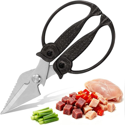 XSNBRD All Purpose Kitchen Scissors, Pearl Gold Stainless Owl Shears.