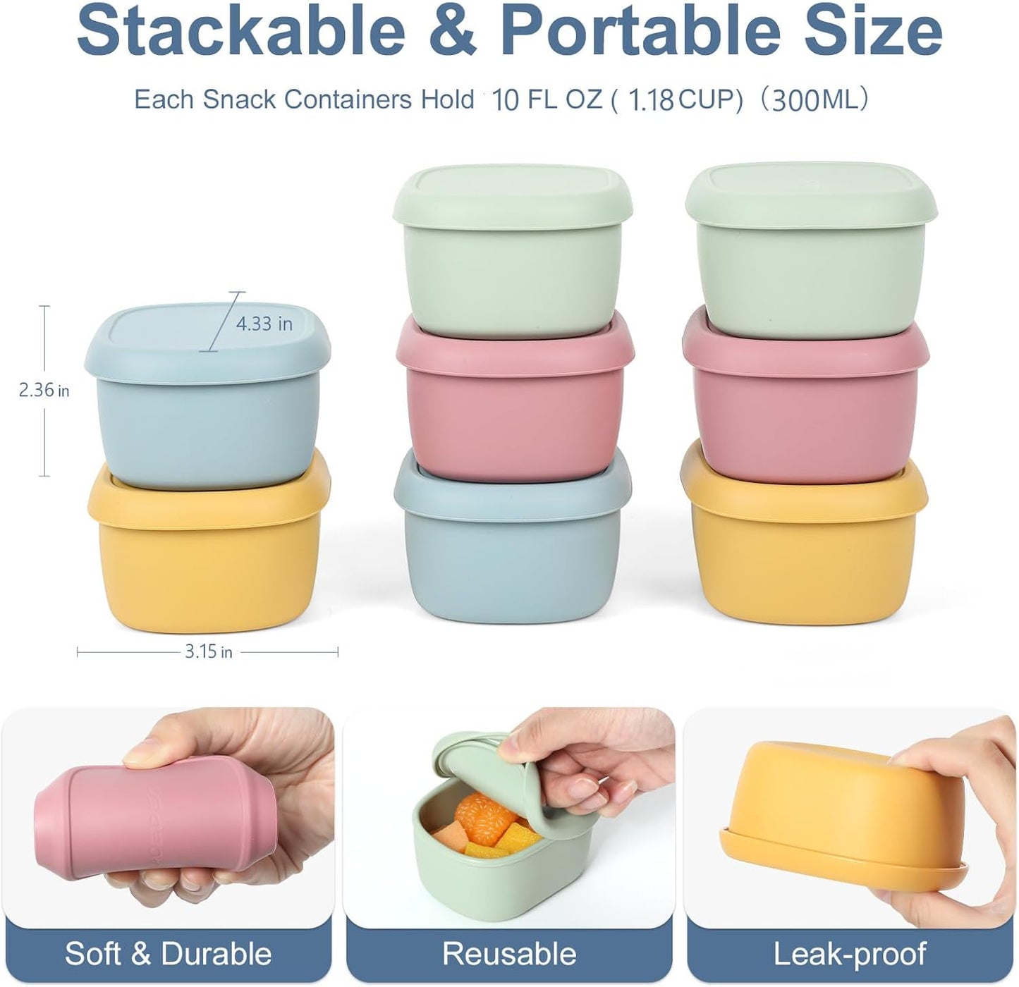 4 Pcs Silicone Food Storage Containers with Lids，BPA Free Reusable Silicone Storage Containers for Food Freezer Containers Freezer Dishwasher Safe (33.8oz, 20oz, 10oz, 6.7oz)