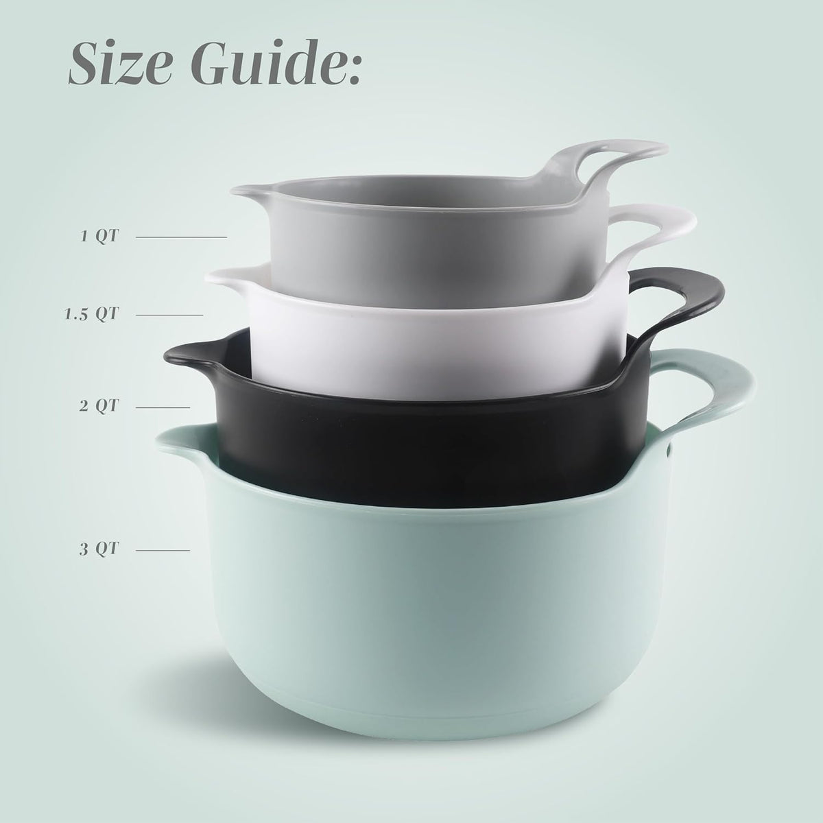 COOK WITH COLOR Nesting Plastic Mixing Bowl Set with Pour Spouts and Handles, Gray, Non-Slip