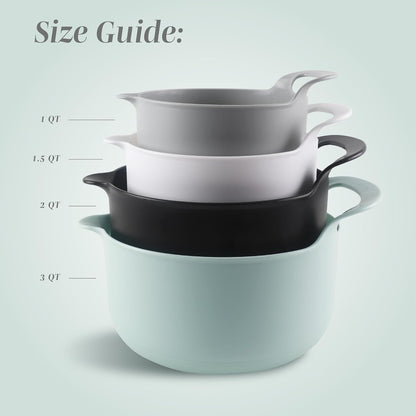 COOK WITH COLOR Nesting Plastic Mixing Bowl Set with Pour Spouts and Handles, Gray, Non-Slip