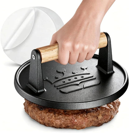 Smash Burger Press 6.5",Cast Iron Flat Round Burger Smasher, Gift