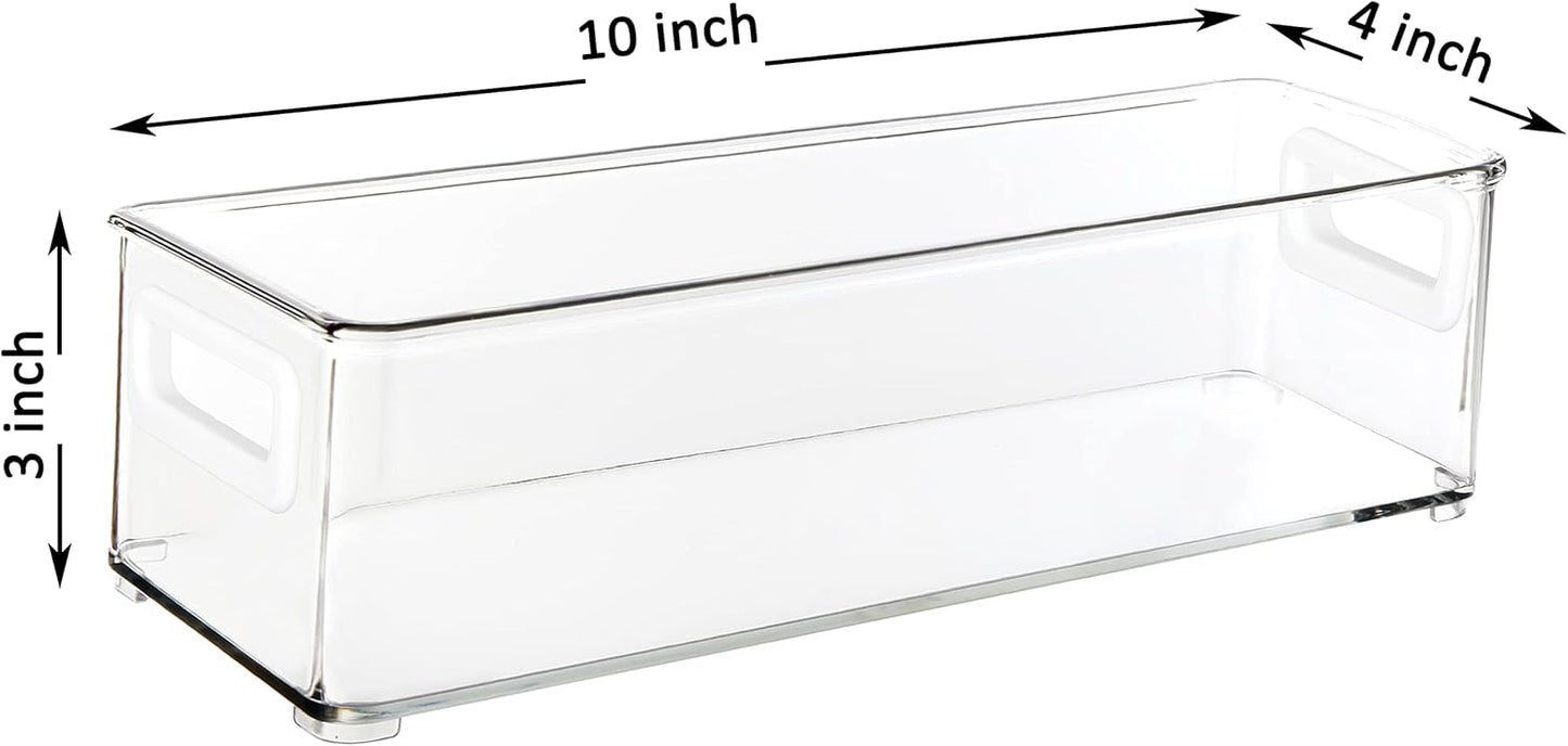 Youngever 2 Pack Stackable Plastic Storage Organizer Container Bin, Stackable Storage Bins with Handler for Refrigerator, Pantry (16" x 4" x 5")