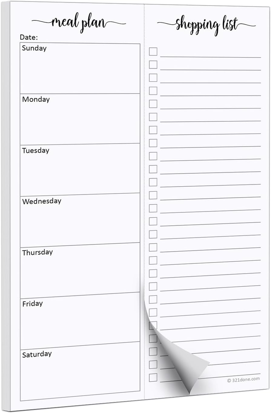321done Magnetic Weekly Meal Plan Shopping Checklist Notepad - Tear-Off 50 Sheets, 5.5x8.5 - Undated, Sunday to Saturday To-Do List Planner, Schedule Weekly Desk Pad, Weekday Planning Notepad - Made in USA